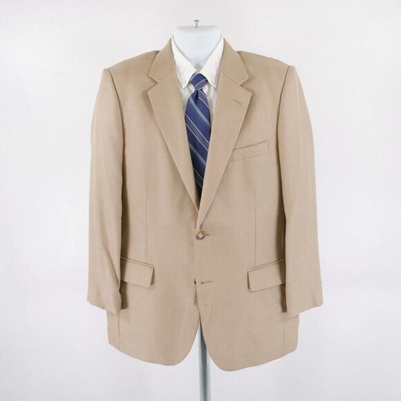 Jos A Bank Wool Silk Ramie Woven Wool Tan 2 Button Blazer 40R Tagged 41R - Picture 4 of 13